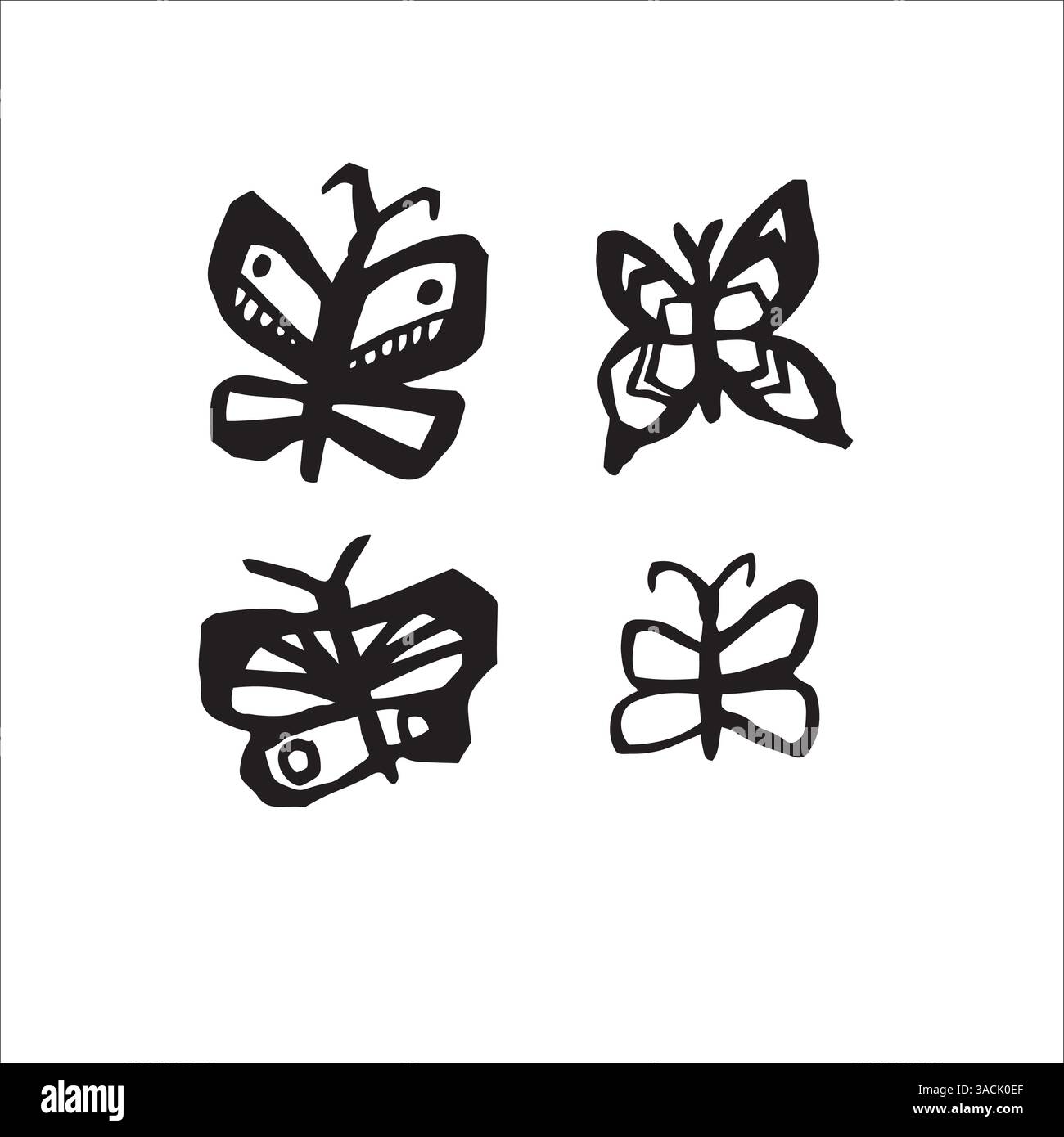 ensemble vectoriel de doodles dessinés à la main avec des papillons Illustration de Vecteur