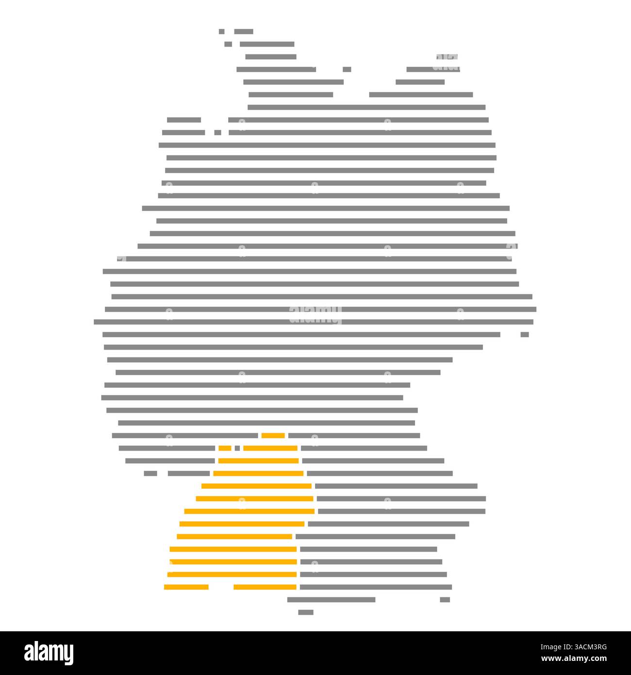 État fédéral du Bade-Württemberg sur une carte isolée rayée de l'Allemagne avec des marques orange Banque D'Images