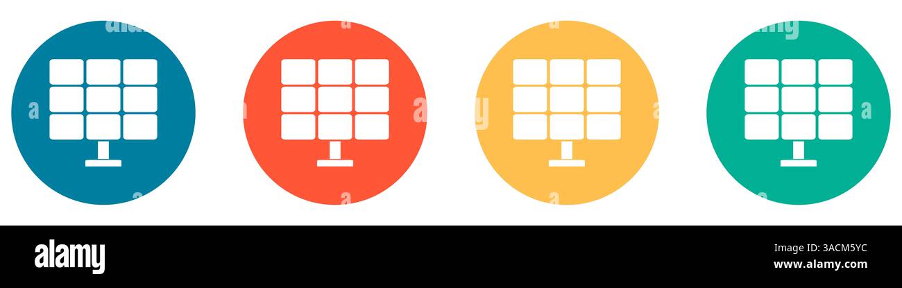 4 boutons colorés en bleu rouge orange et vert montrent le système solaire - solaire Banque D'Images