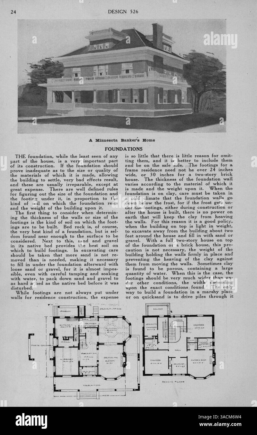 Ce guide pratique de 1913 offre aux constructeurs de maisons des plans de stocks, des conseils sur les matériaux et des solutions pour les défis de construction tels que la taille des pièces, les cheminées et les portes. Banque D'Images