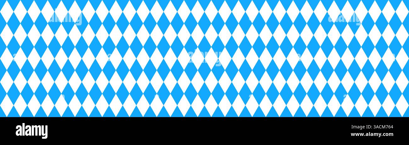 Bannière large avec motif diamant bavarois en bleu et blanc comme modèle de fond Banque D'Images