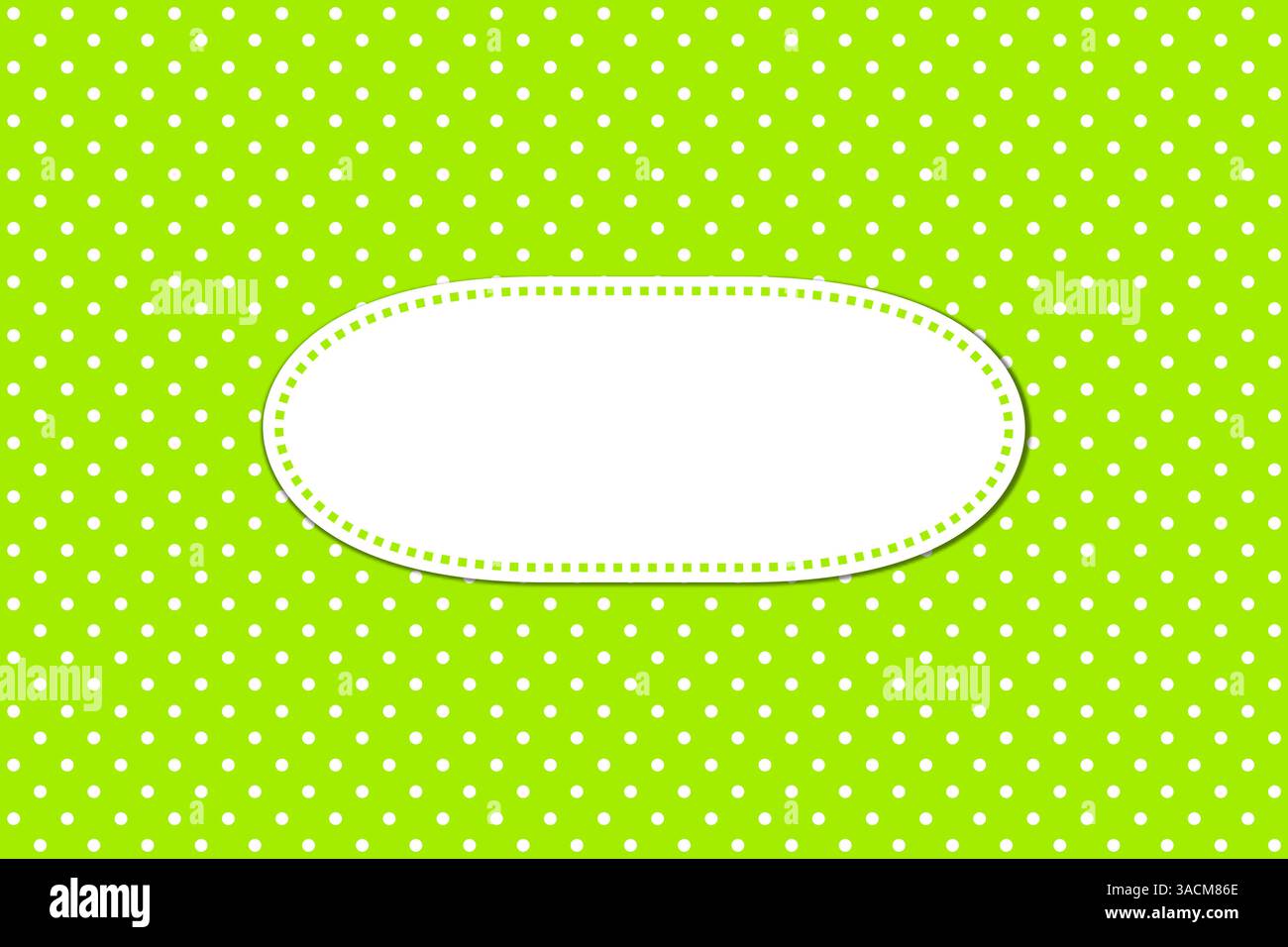 Fond vert clair avec points blancs et champ de texte blanc ovale Banque D'Images