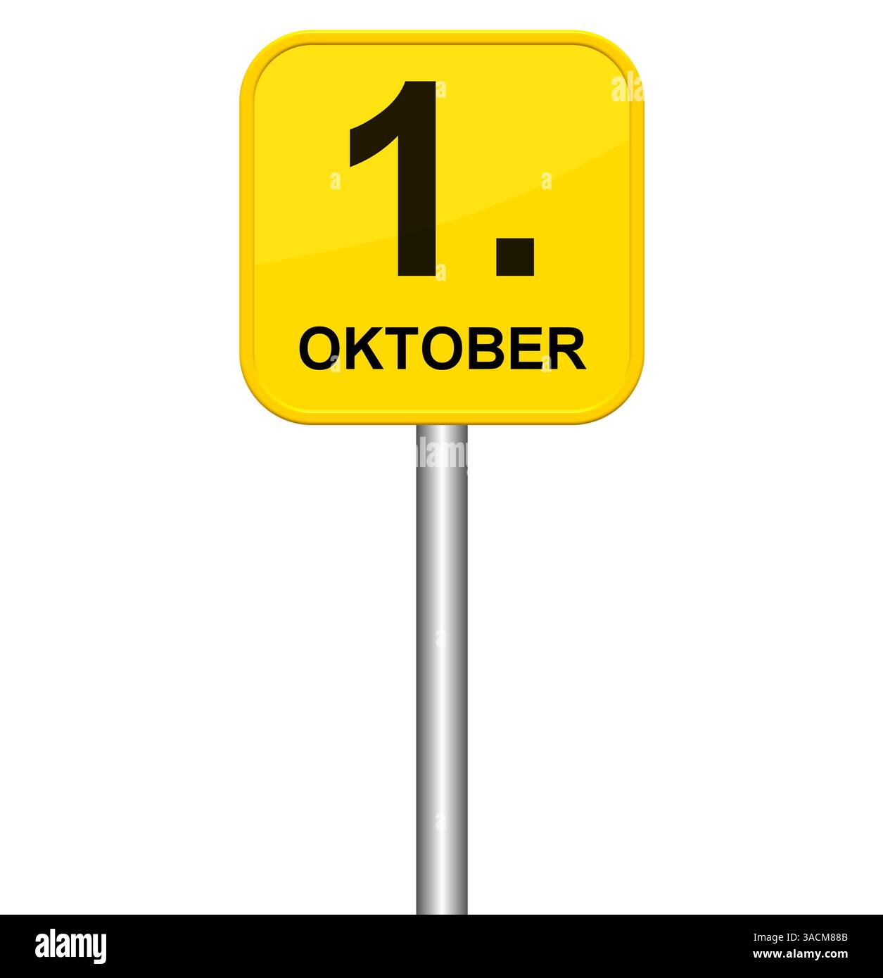 Le panneau jaune isolé montre le 1er octobre Banque D'Images
