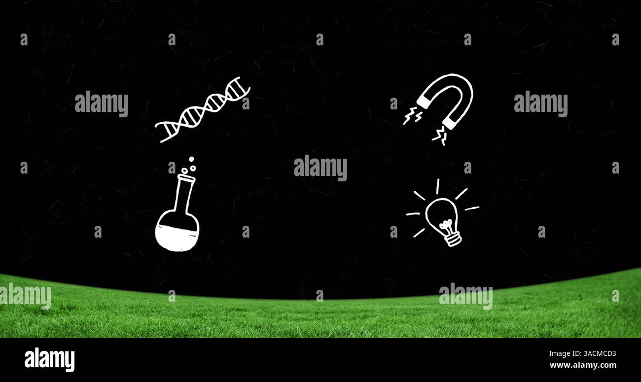 Image des icônes de l'enseignement des sciences sur fond noir Banque D'Images