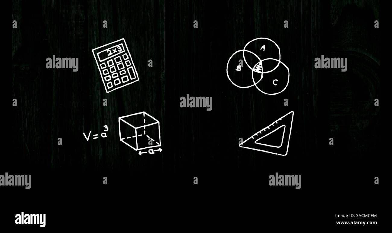Image des icônes de science et d'éducation sur fond noir Banque D'Images