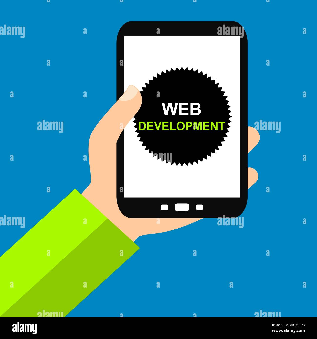 Main avec smartphone : développement Web - Flat Design Banque D'Images