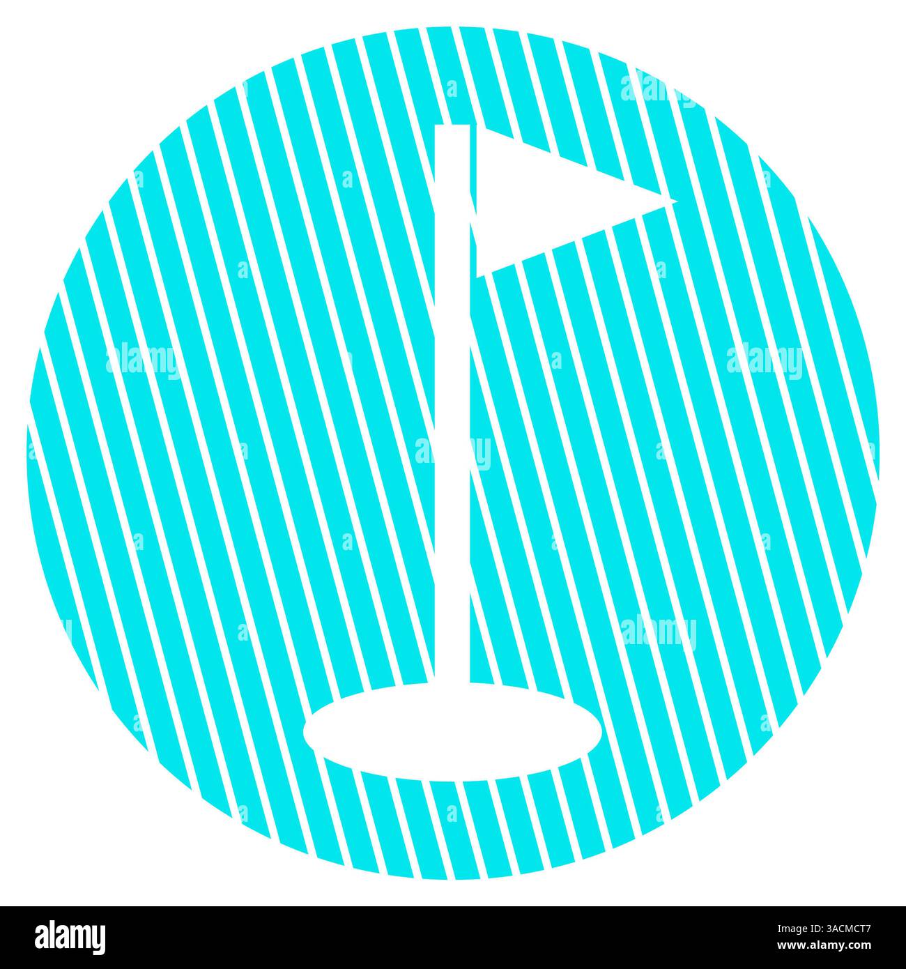 Cercle bleu clair rayé rond avec symbole blanc comme icône pour jouer au golf ou au terrain de golf Banque D'Images
