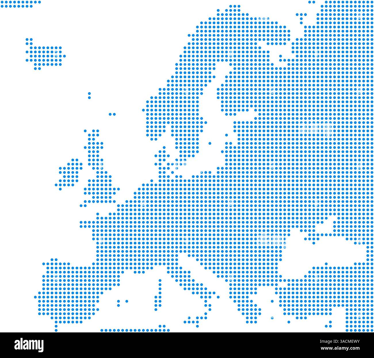Carte de l'Europe avec des points bleus sur un fond blanc Banque D'Images