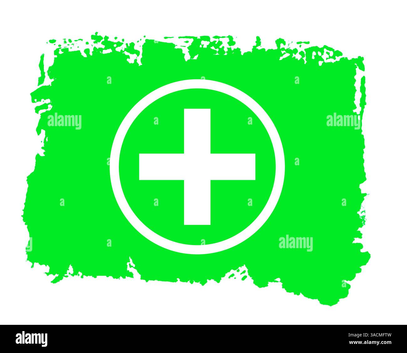 Icône plus comme symbole pour ajouter, ajouter ou plus sur la texture grunge isolée verte avec bordure inégale Banque D'Images