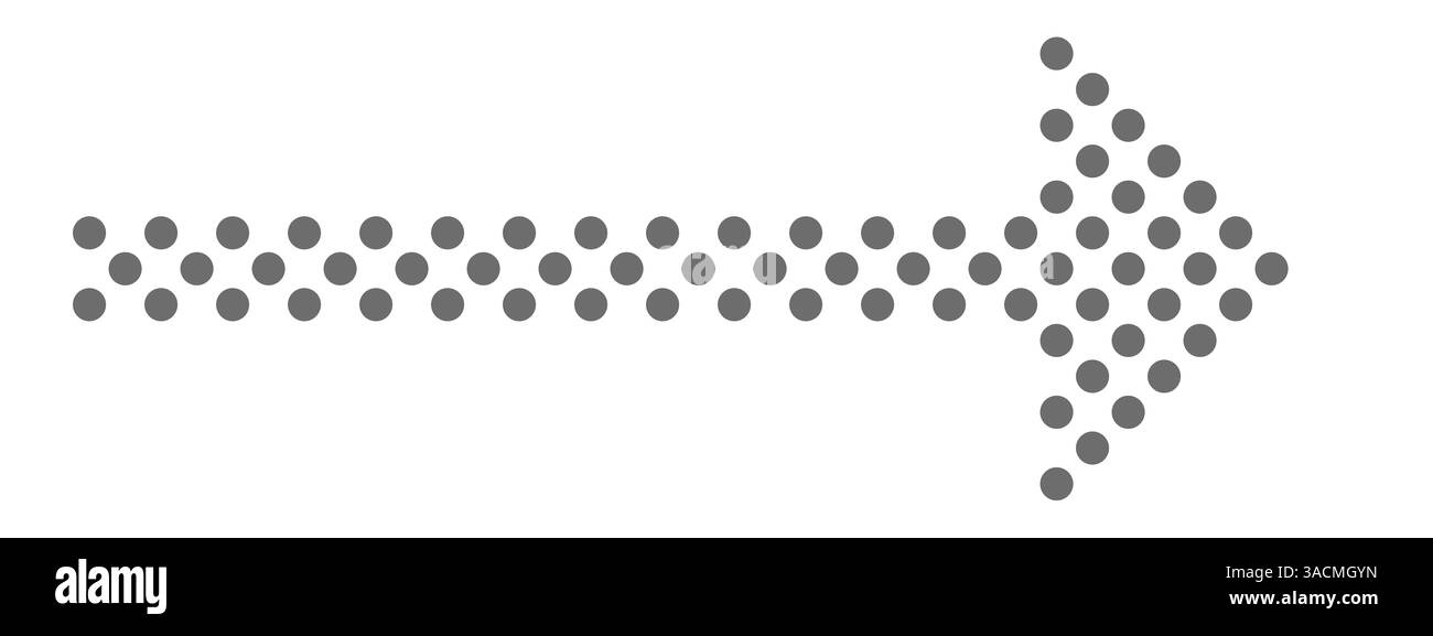 Flèche longue pointant vers la droite - pointillés gris comme panneau indicateur, panneau de direction ou infographie Banque D'Images