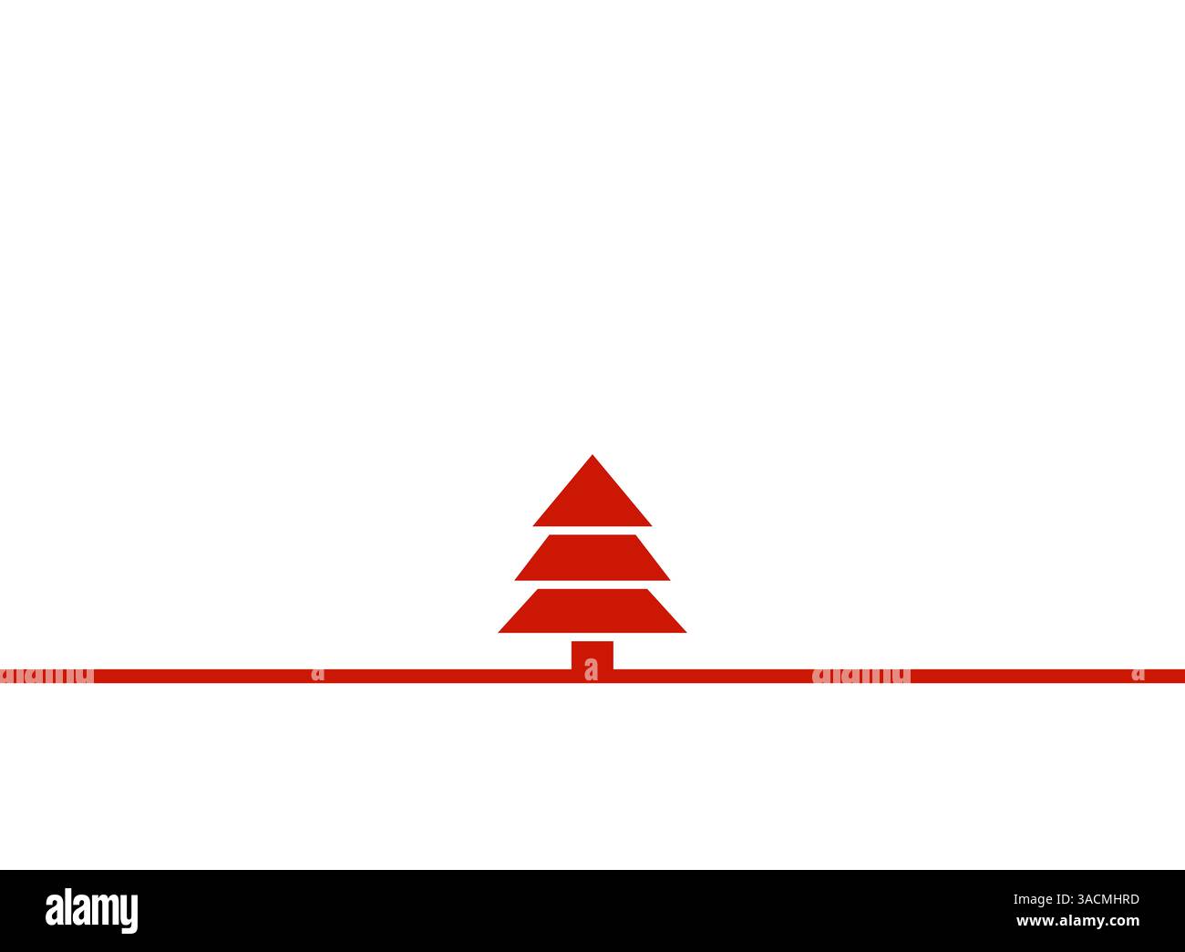Carte de Noël très simple avec arbre de Noël et ligne en rouge - modèle pour carte de Noël avec espace texte Banque D'Images
