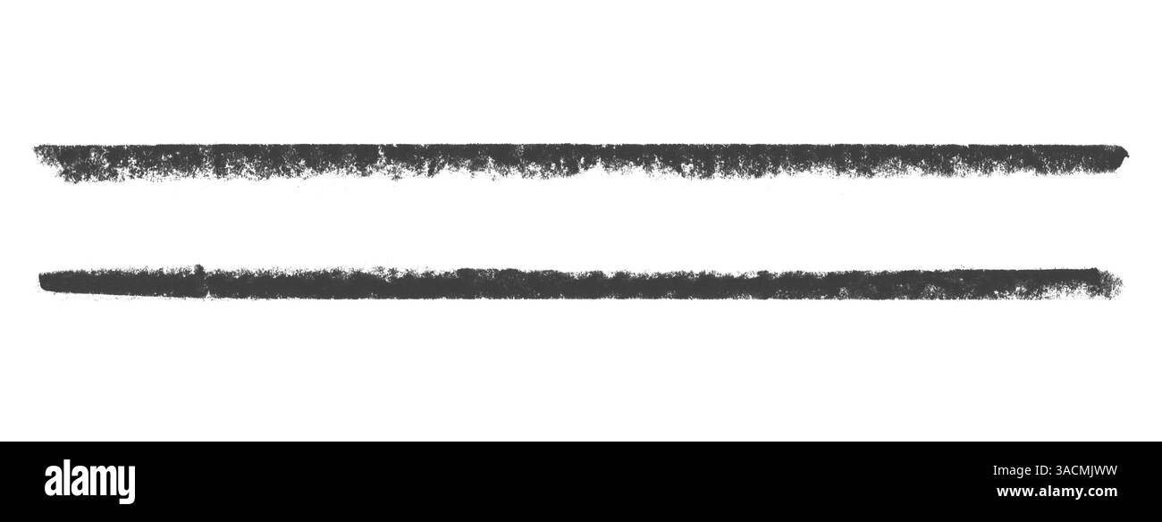 2 longues lignes de craie isolées peintes à la main avec de la craie noire Banque D'Images