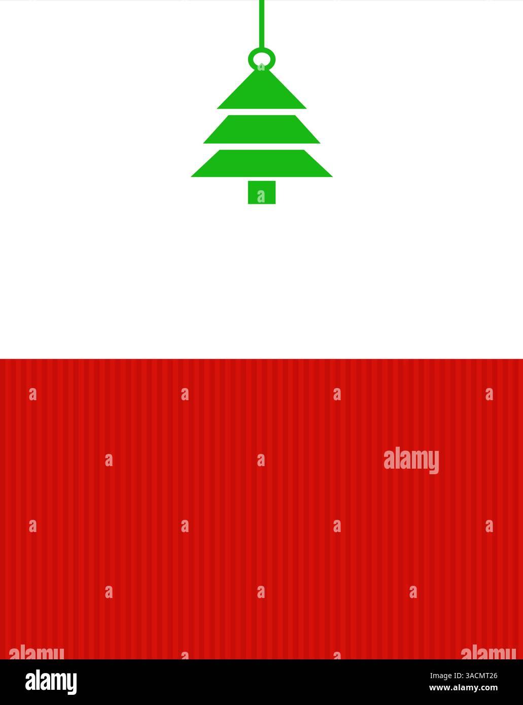 Carte de Noël avec rayures rouges, espace texte et arbre de Noël vert Banque D'Images