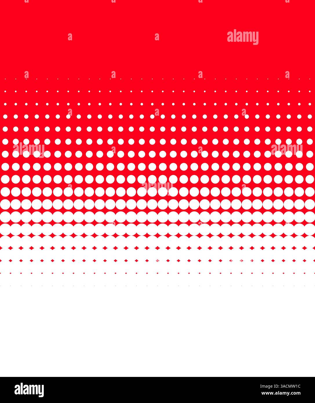 Fond rouge et blanc avec dégradé de couleurs par petits et grands points Banque D'Images