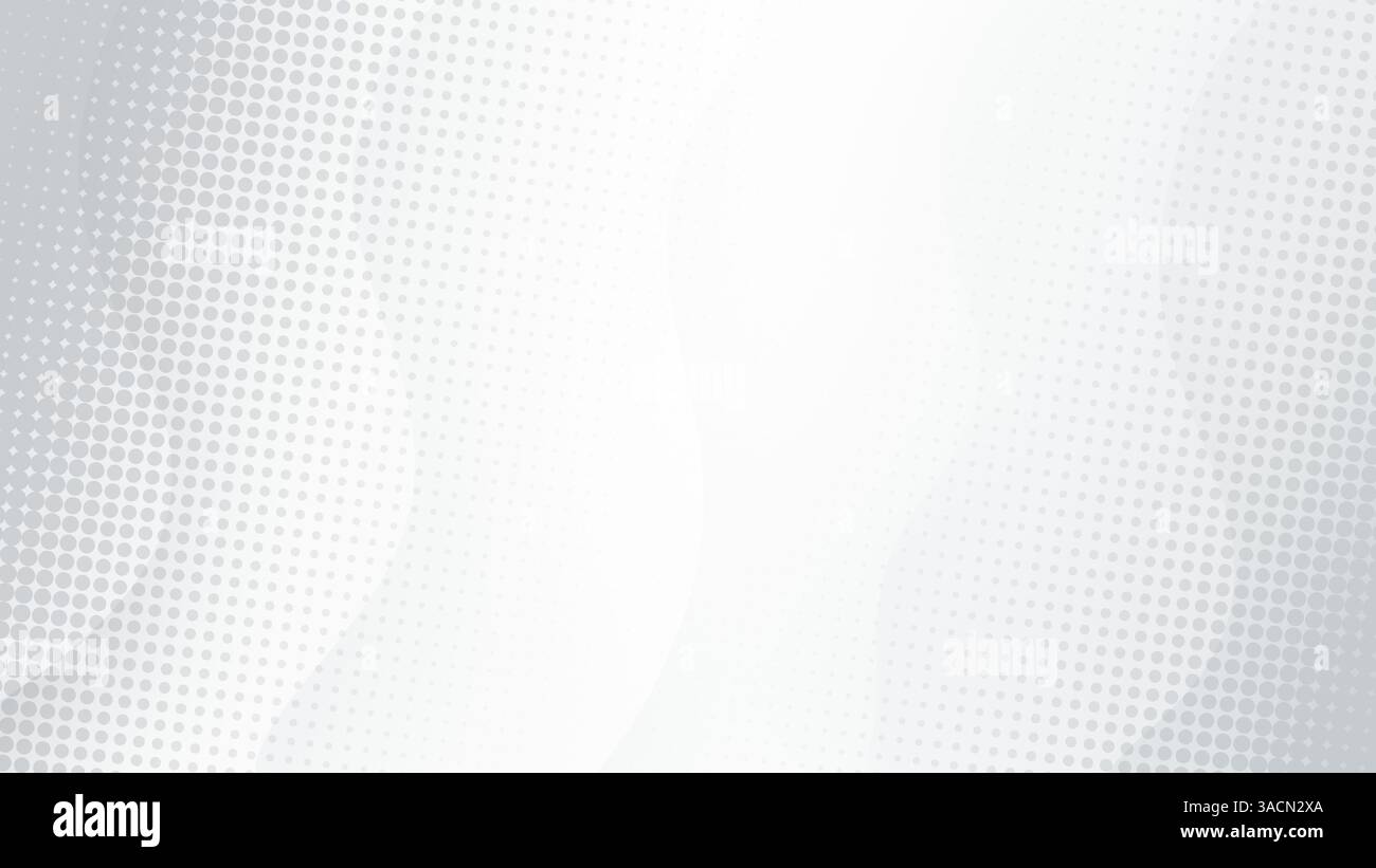 Fond abstrait en demi-teintes gris clair pointillé avec des vagues transparentes en noir et blanc. Illustration de motif demi-ton sur blanc. Conception pour affiche, bannière.. Banque D'Images