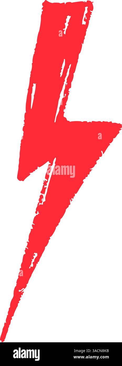 Griffonnage rouge dessiné à la main, éclair, crayon tonnerre tonnerre avec ambiance rock. Illustration vectorielle plate isolée sur fond blanc Illustration de Vecteur