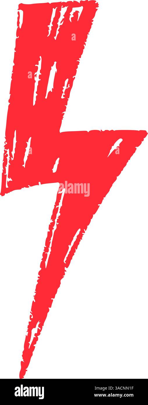 Griffonnage rouge dessiné à la main, éclair, crayon tonnerre tonnerre avec ambiance rock. Illustration vectorielle plate isolée sur fond blanc Illustration de Vecteur