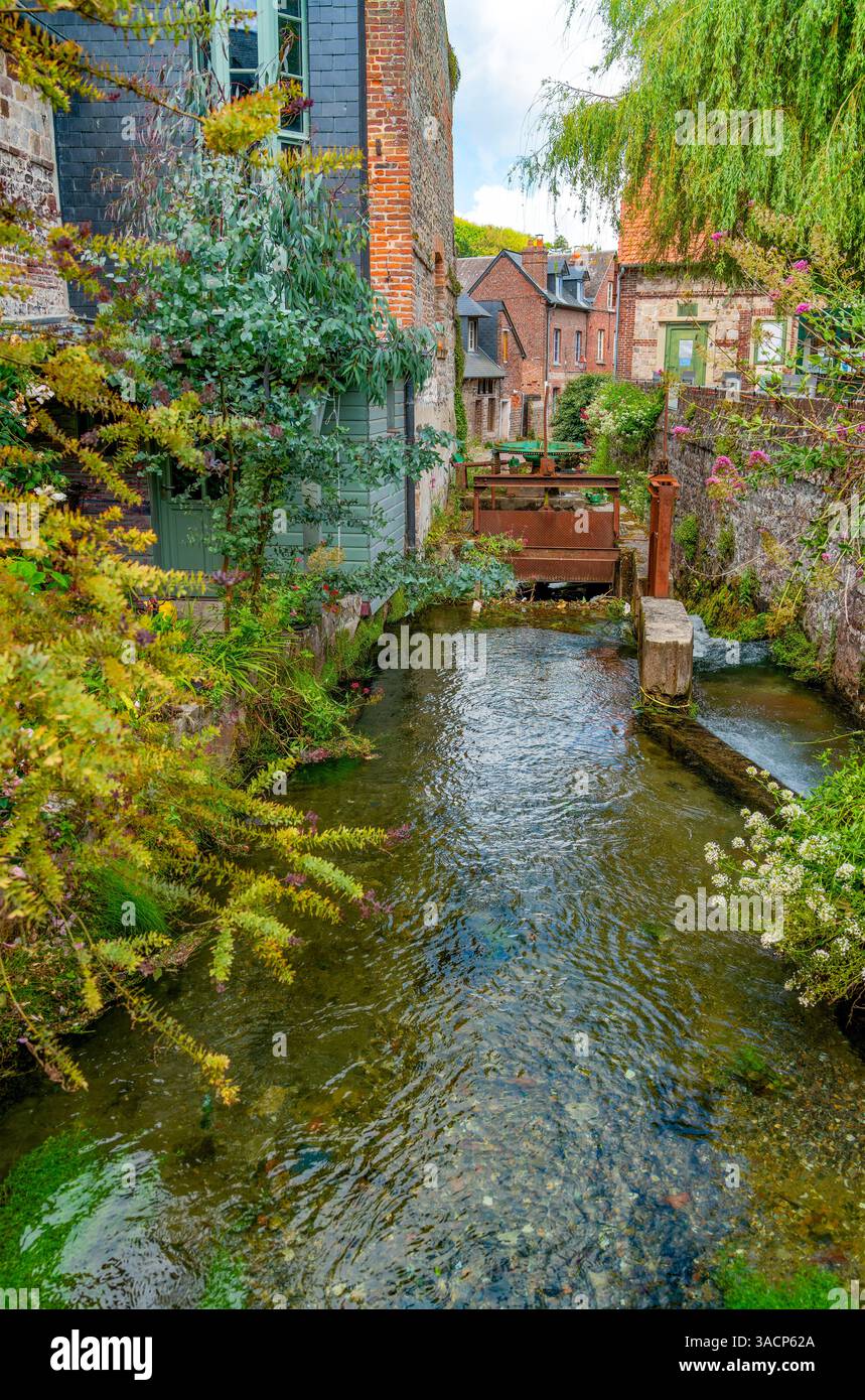 Paysage autour de la rivière Veules à Veules-les-Roses, commune du département de la Seine-maritime en région Normandie Banque D'Images