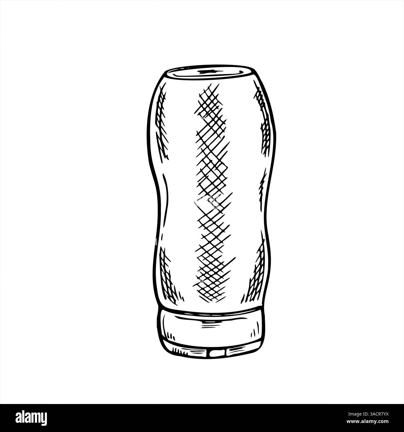 Récipient à condiments en plastique pour le ketchup, la moutarde ou toute autre illustration vectorielle d'encre noire minimaliste de sauce. Flacon monochrome dessiné à la main Illustration de Vecteur