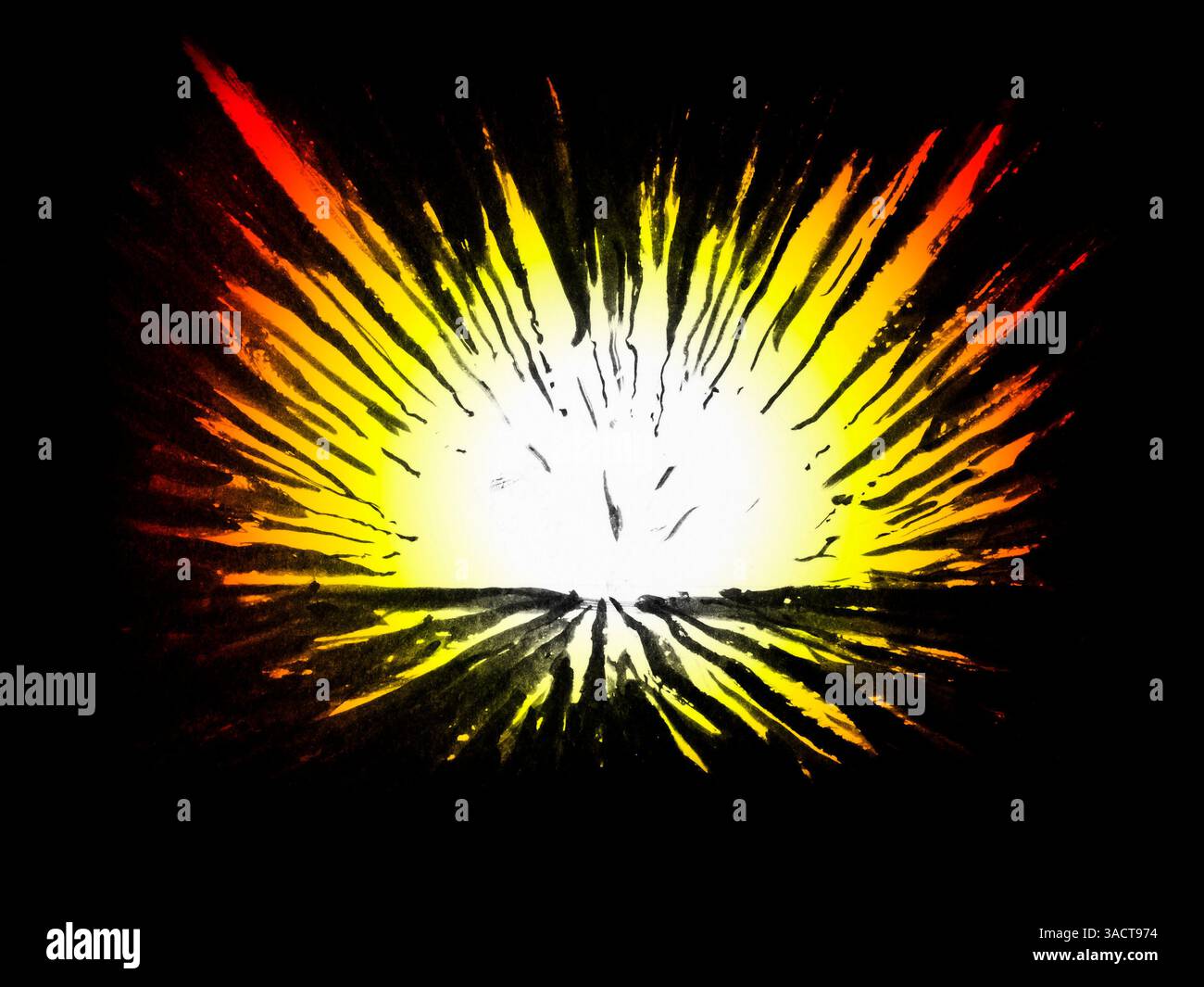 Image d'arrière-plan dessinée de traits de pinceau s'étendant vers l'extérieur, du blanc au jaune et du rouge au noir. Banque D'Images