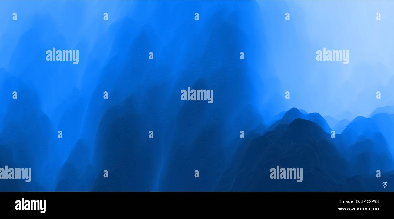 Résumé fond bleu. Surface de l'eau. Ciel avec nuages. Paysage avec les montagnes. Vector illustration pour la conception. Illustration de Vecteur