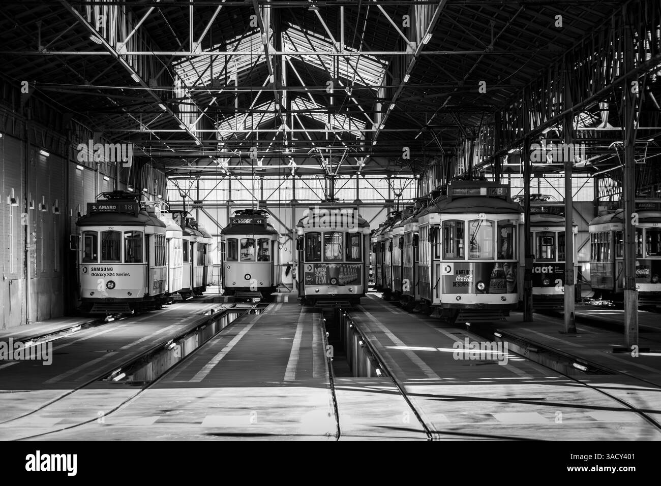 Lisboa, Portugal, dépôt de tramway de la compagnie de tramway de Lisbonne dans la rue du 1er mai, Portugal Banque D'Images