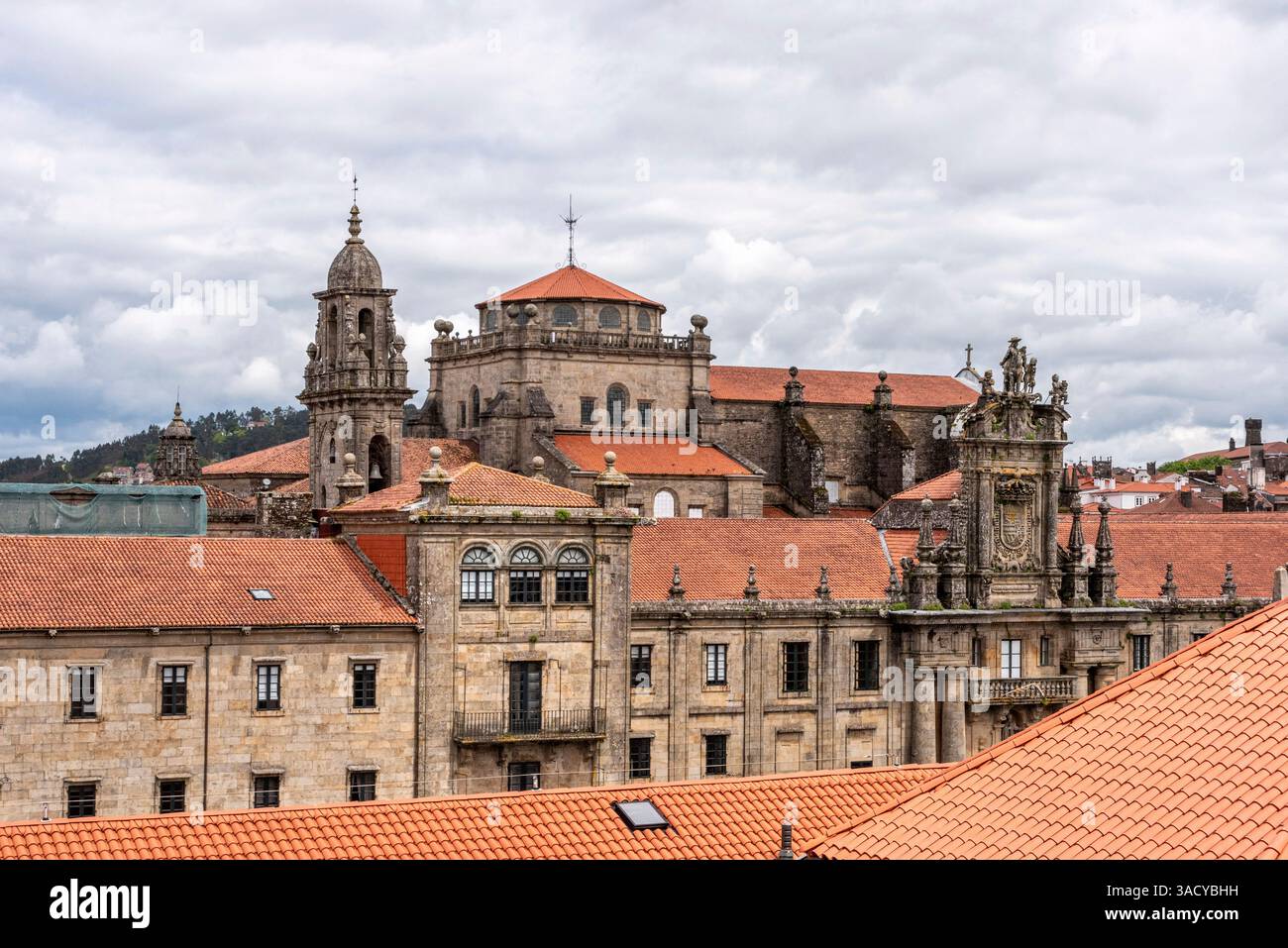 Vue sur le toit de l'église San Martino Pinario à Saint-Jacques-de-Compostelle, vue depuis le toit de la cathédrale, Galice en Espagne Banque D'Images
