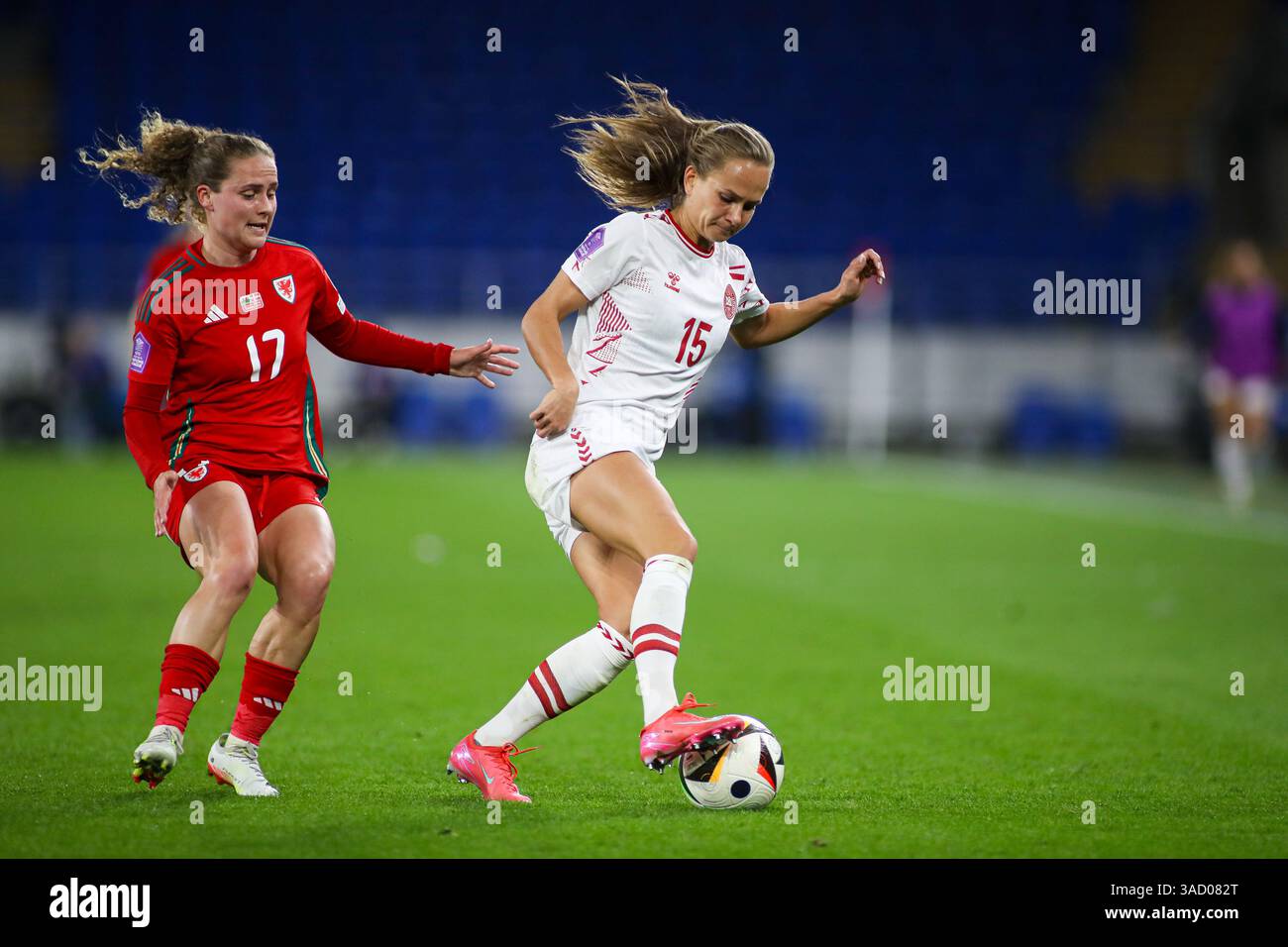 Cardiff, pays de Galles, Royaume-Uni. 4 avril 2025. Frederikke Thøgersen du Danemark lors du match du Groupe A4 de la Ligue des Nations féminines de l’UEFA opposant le pays de Galles et le Danemark au stade de Cardiff. Crédit Glitch images/Alamy Live News Banque D'Images