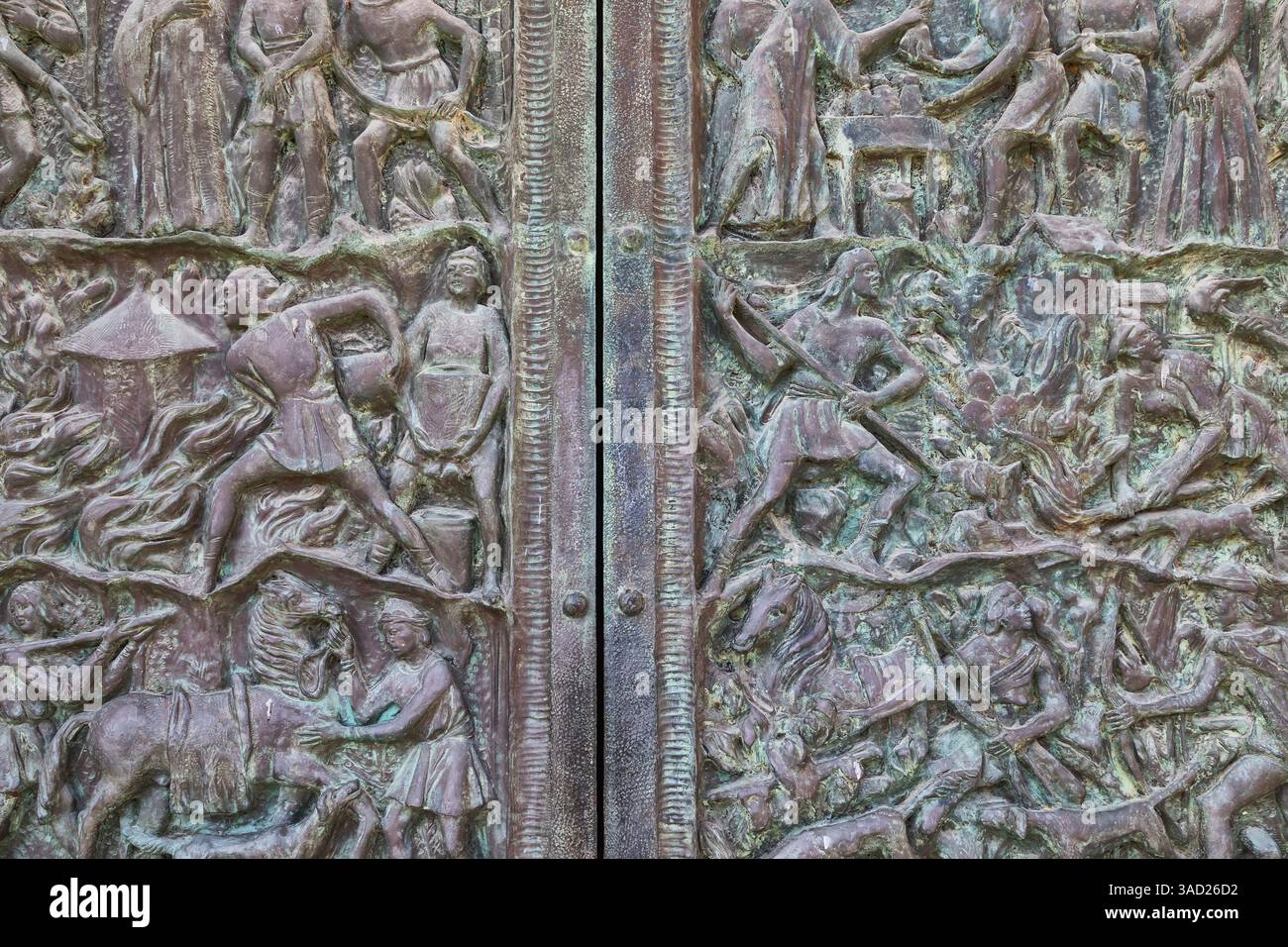 Reliefs de porte de la cathédrale de San Nicolo, Noto, vallée de Noto, Sicile, Italie Banque D'Images