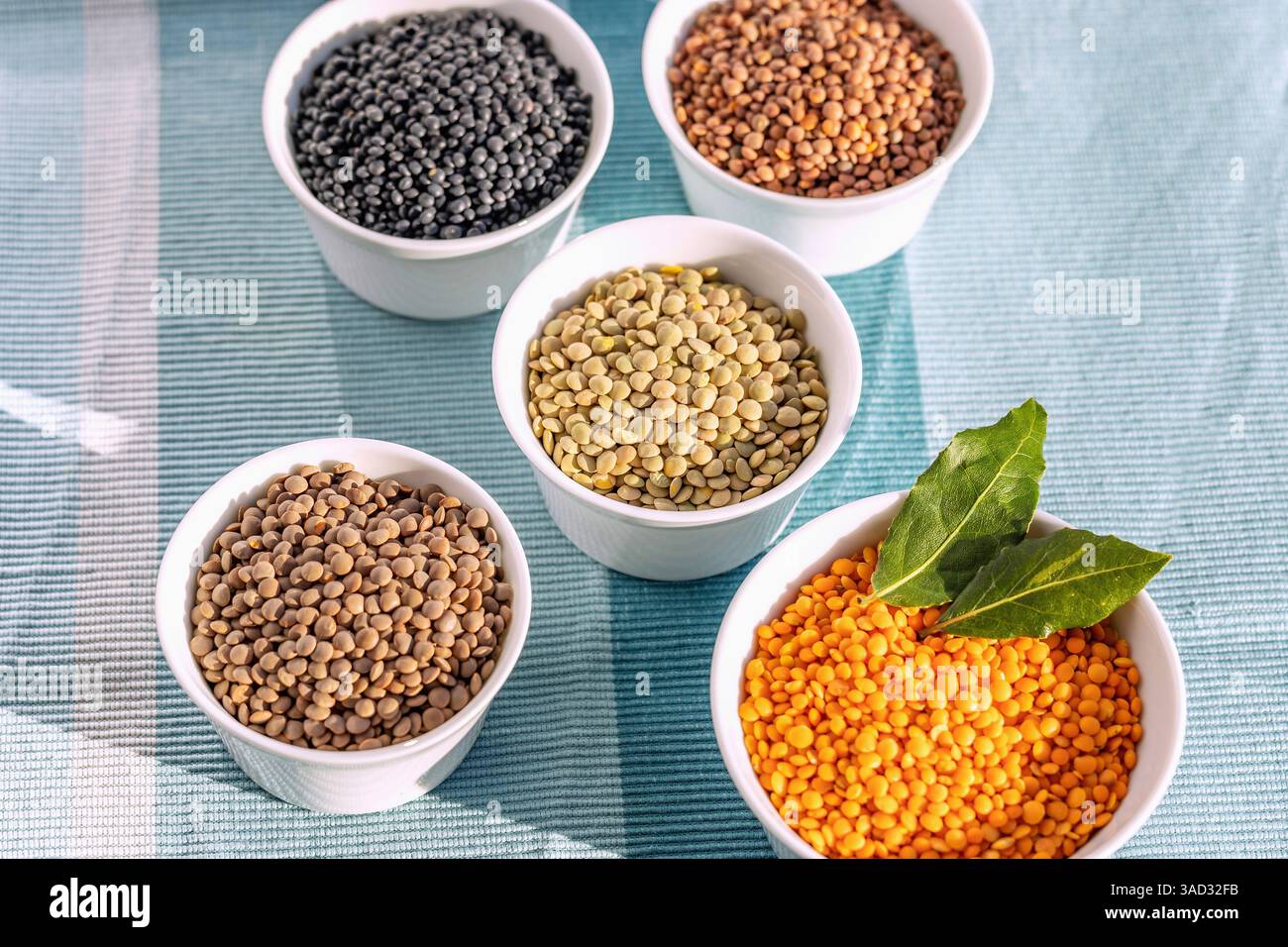 Variétés de lentilles : lentilles béluga, lentilles de montagne, lentilles en assiette, lentilles pardinales, lentilles rouges Banque D'Images