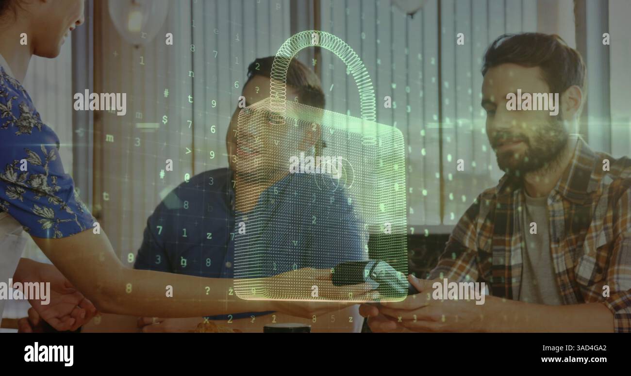 Image du cadenas de sécurité réseau sur les personnes utilisant le terminal de paiement Banque D'Images