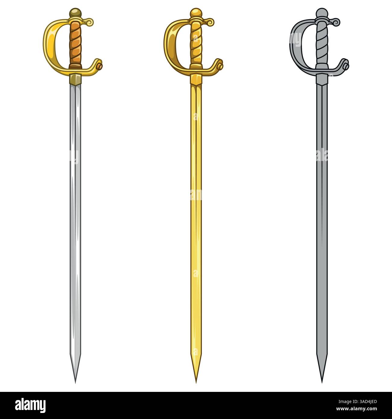 Épées espagnoles antiques, épées utilisées dans la pratique de l'escrime, rapière espagnole avec poignée d'arc Illustration de Vecteur