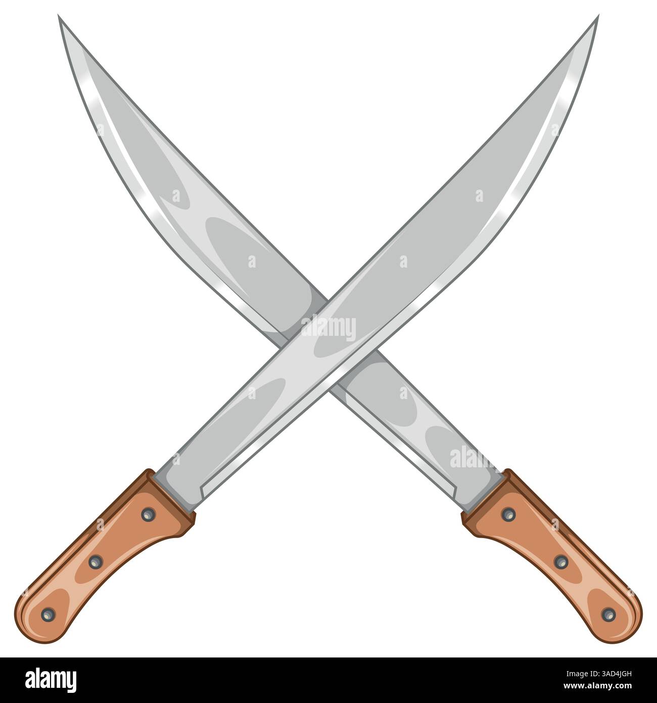 Arme blanche avec lame en métal, machettes pour le travail agricole, machettes croisées Illustration de Vecteur