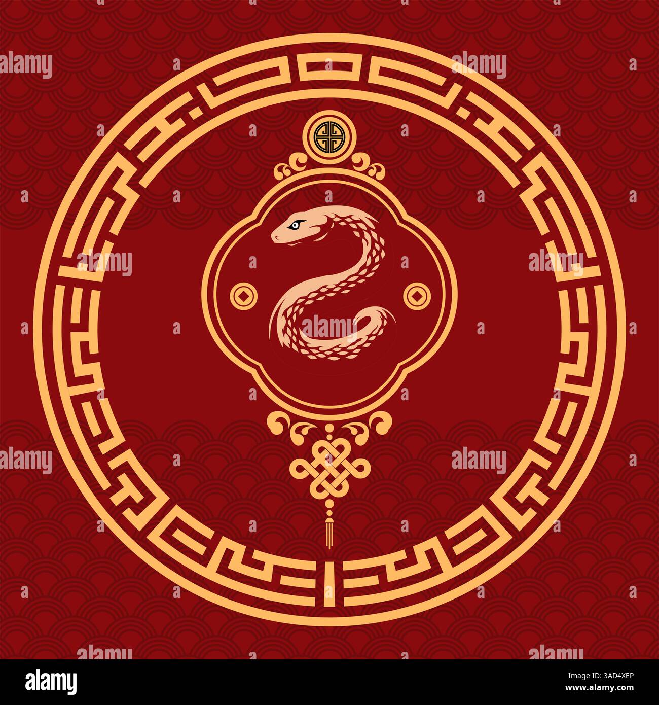 Symbole serpent chinois traditionnel dans un cadre oriental Banque D'Images