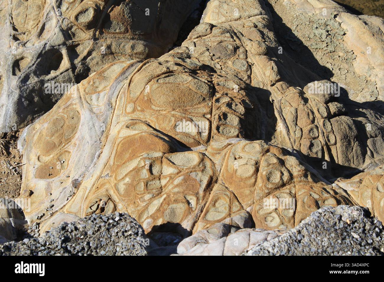 Gros plan abstrait texturé de motifs d'érosion sur les roches Banque D'Images