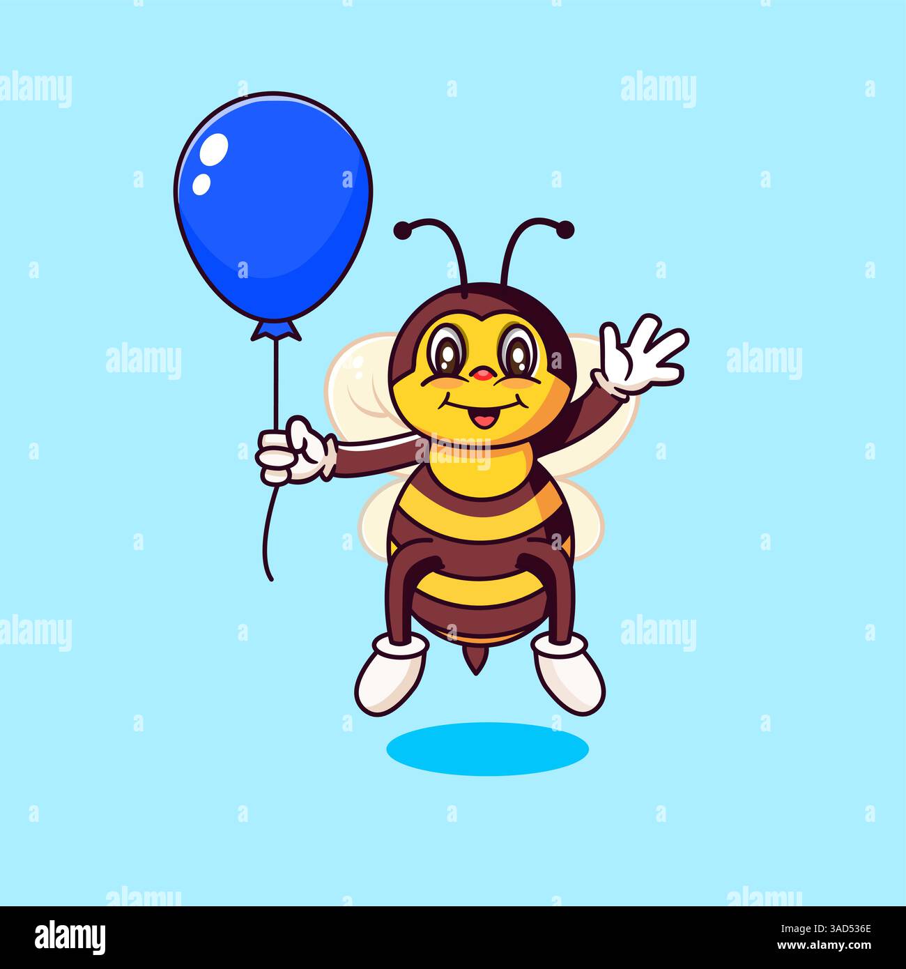 Mignon Happy Bee avec illustration de ballon, vecteur de dessin animé Illustration de Vecteur