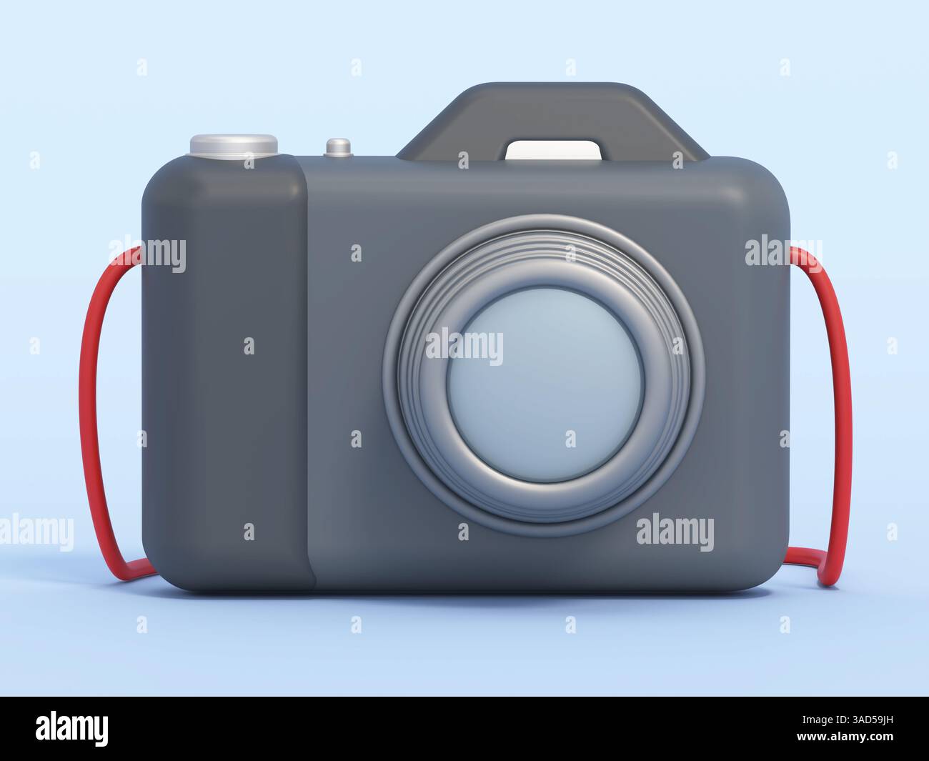 Appareil photo de dessin animé isolé sur fond bleu. Illustration 3D. Banque D'Images