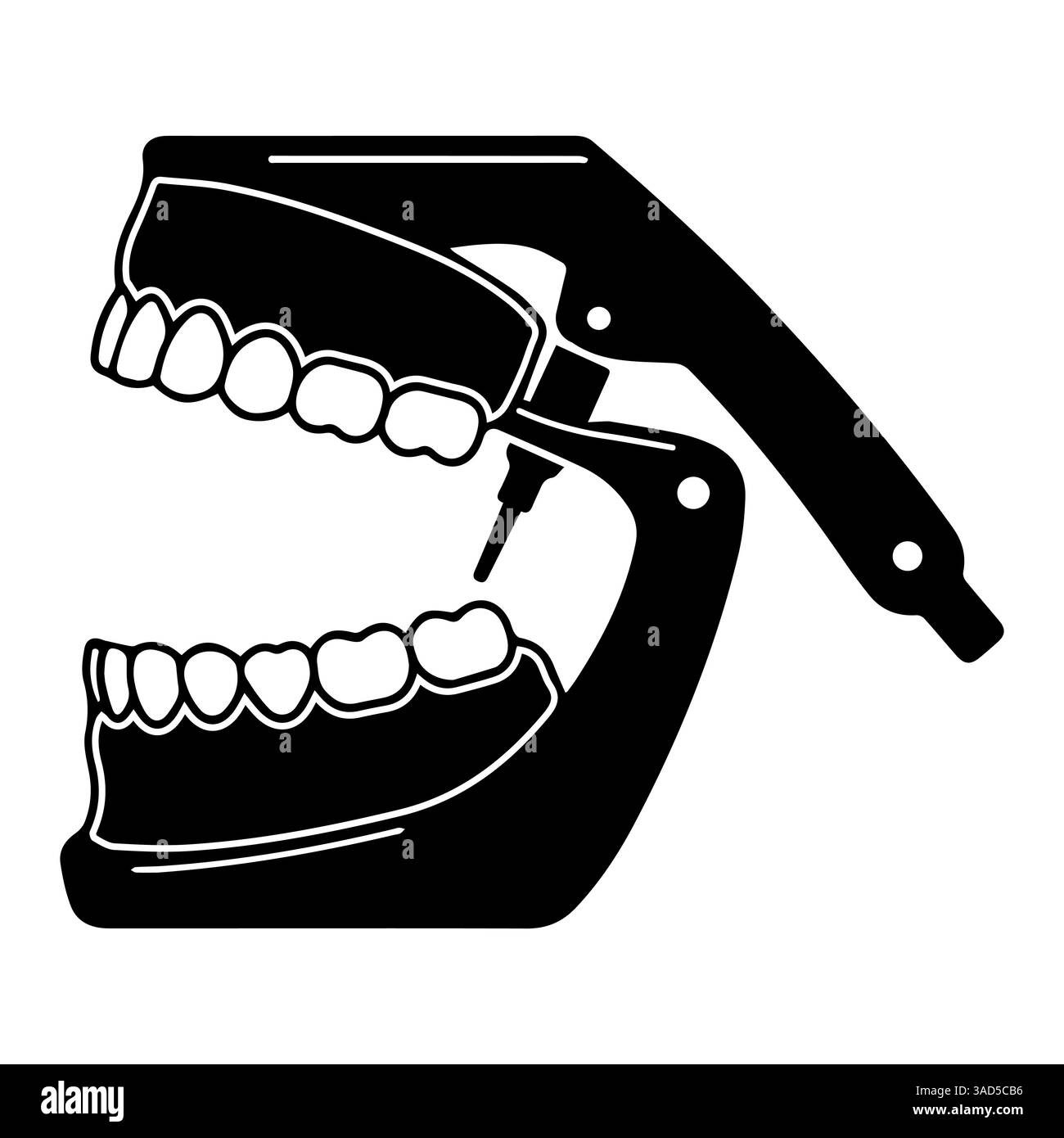 Articulateur dentaire Silhouette avec dents et icône Drill isolé Illustration de Vecteur
