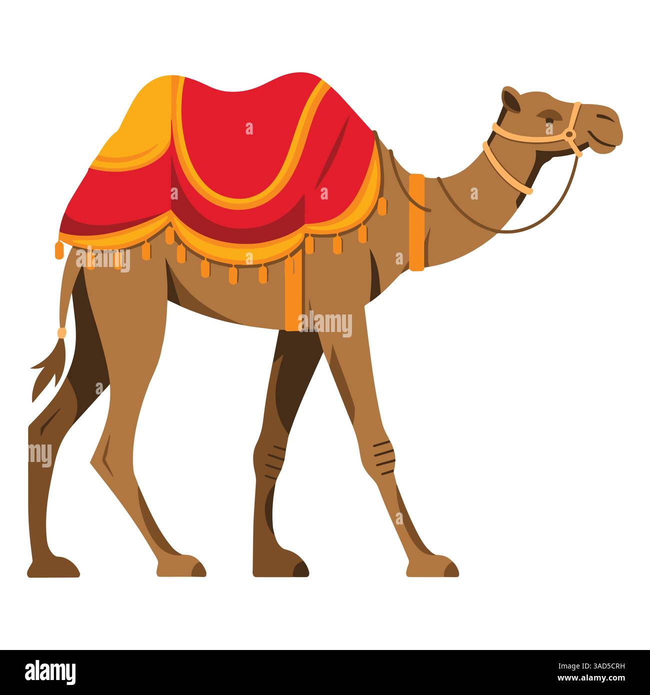 Illustration de dessin animé de chameau décorée mignonne. Le chameau est orné de décorations colorées, mettant en valeur un design ludique dans un style vectoriel, isolé sur Illustration de Vecteur