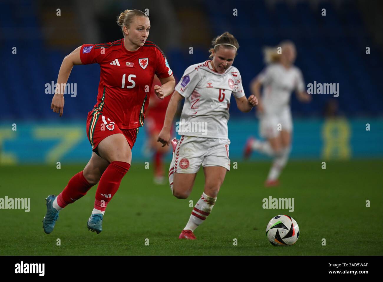 Pays de Galles femmes vs Danemark femmes. UEFA Women's Nations League Group A4. 04/04/25 Cardiff City Stadium, Cardiff pays de Galles - Danemark femmes Banque D'Images