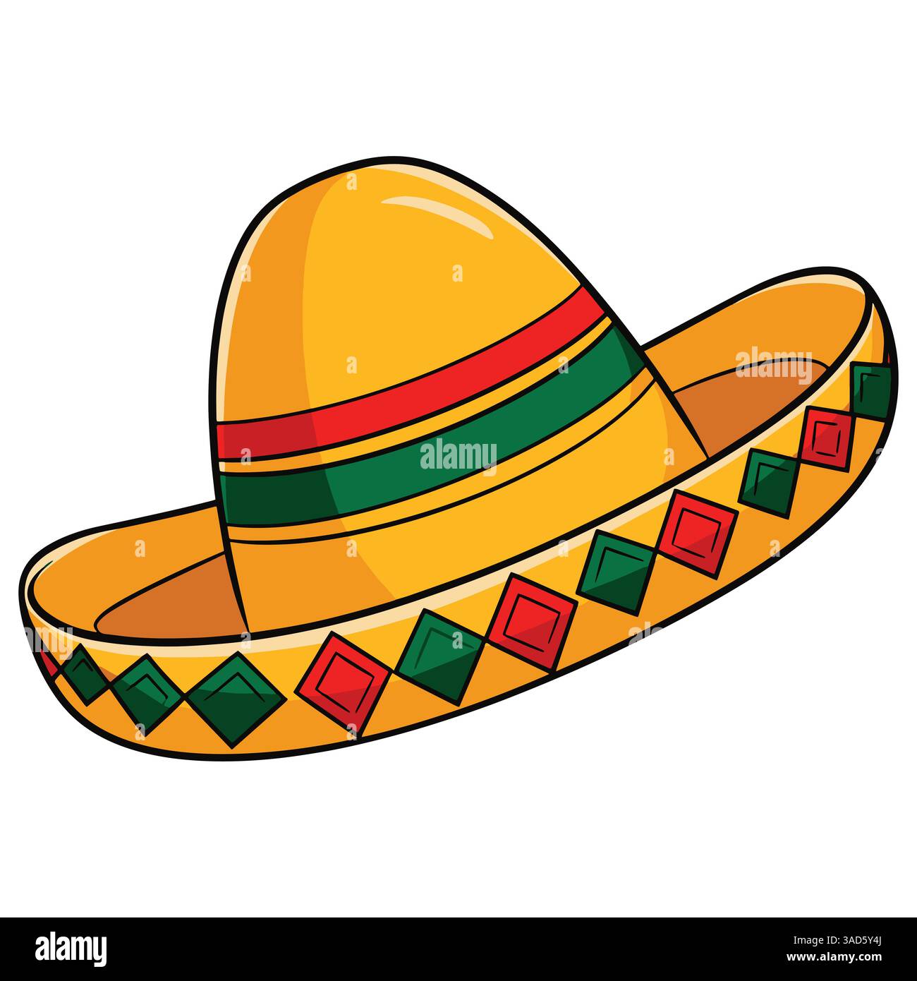 Illustration vectorielle d'un chapeau mexicain traditionnel, sombrero isolé sur un fond blanc. Icône représentant la culture mexicaine, les festivals et les célébrations Illustration de Vecteur