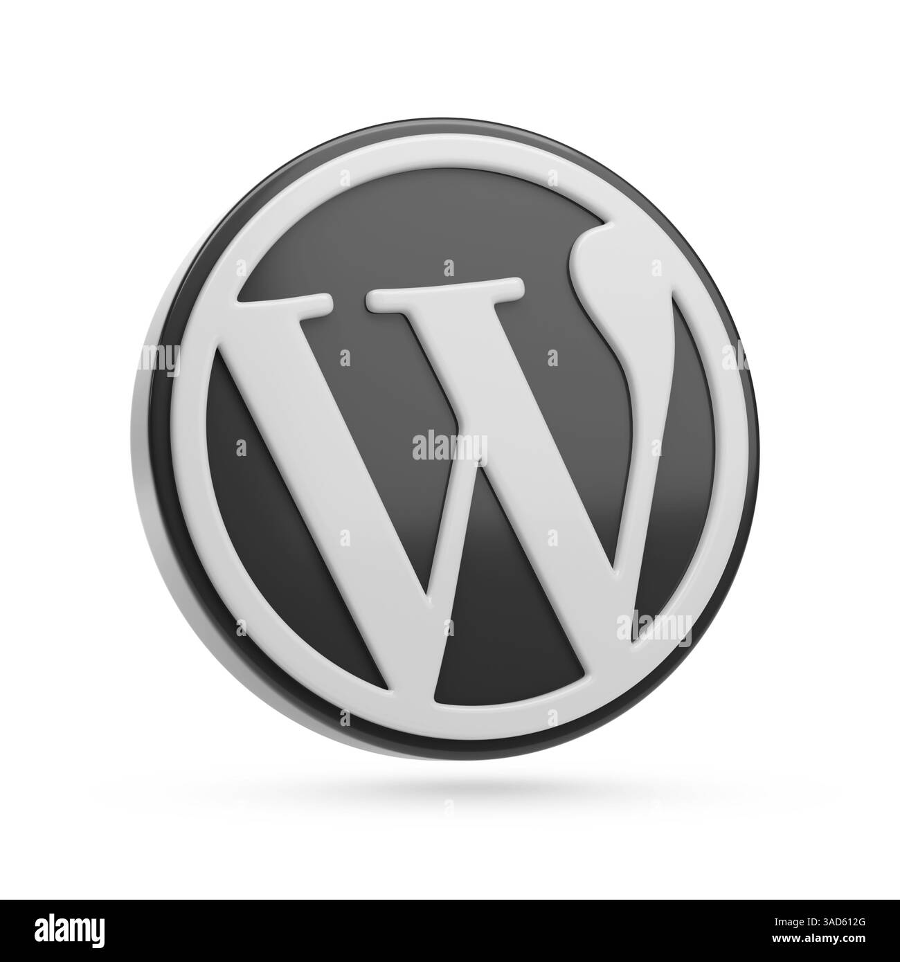 Buenos Aires, Argentine - 4 avril 2025 : logo WordPress en trois dimensions isolé sur fond blanc. illustration 3d. Banque D'Images