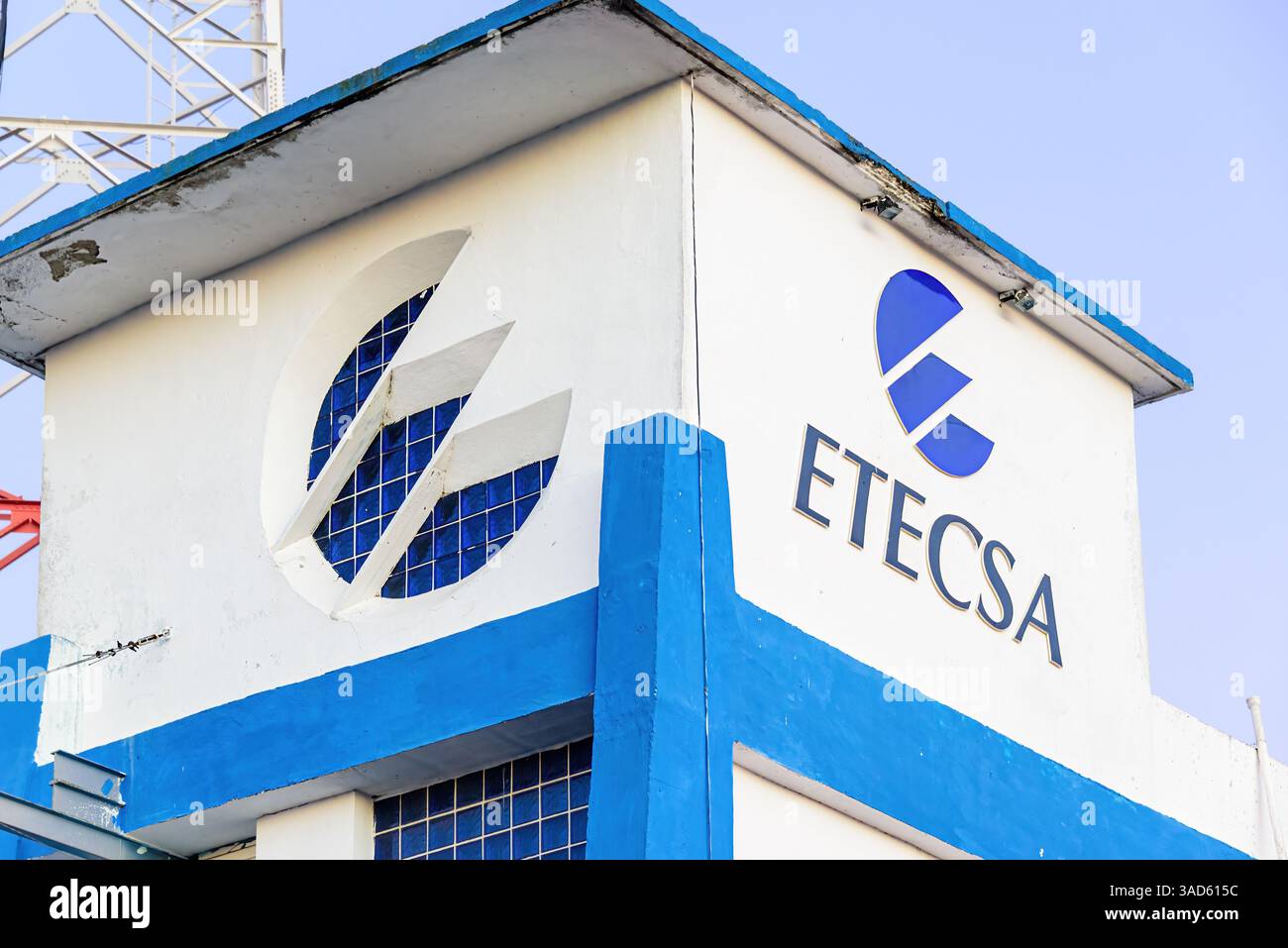 Logo symbole de Etecsa Telecommunication Company, Las Tunas, Cuba Banque D'Images