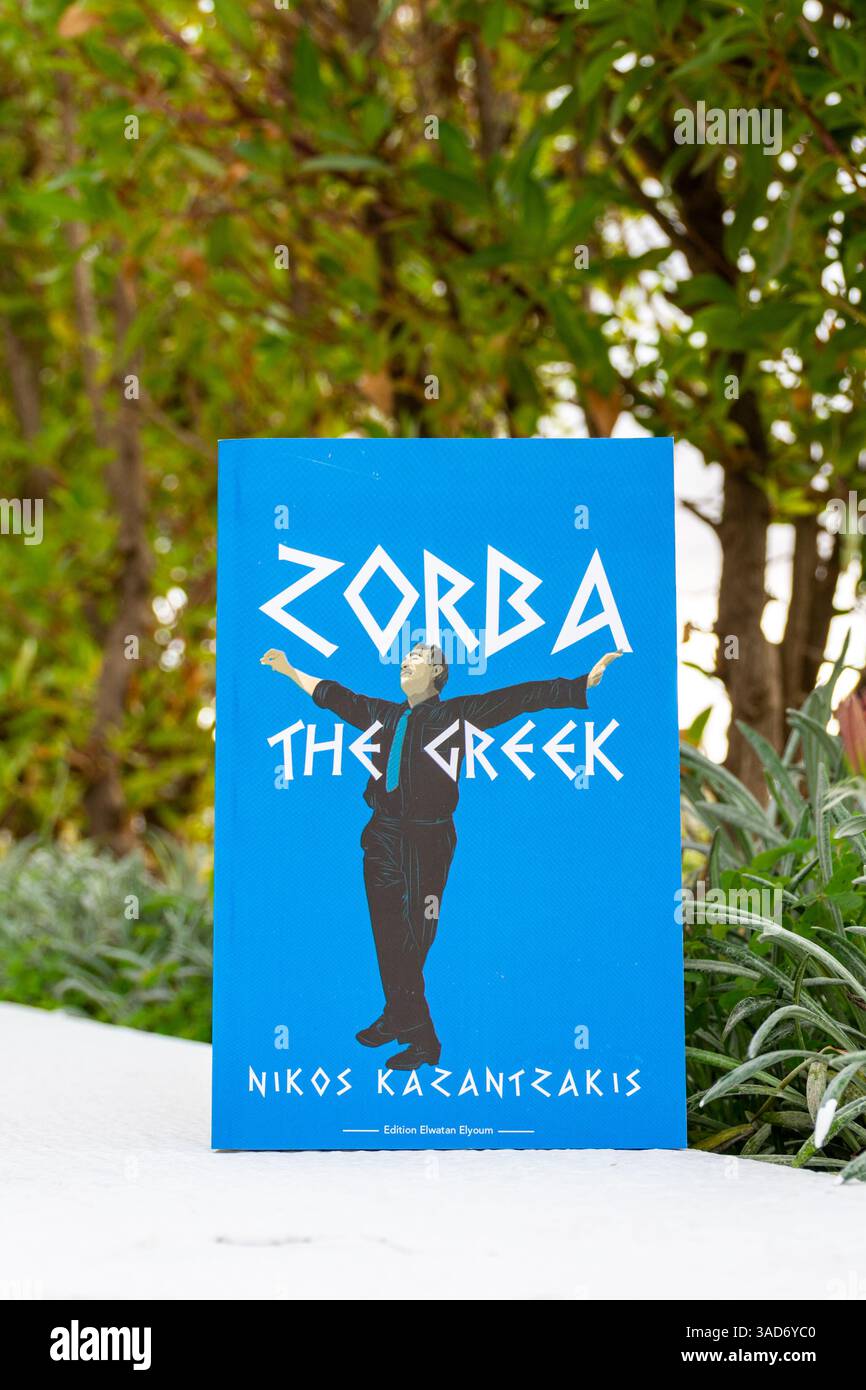 Gros plan de Zorba, roman grec de Nikos Kazantzakis dans le jardin. Banque D'Images