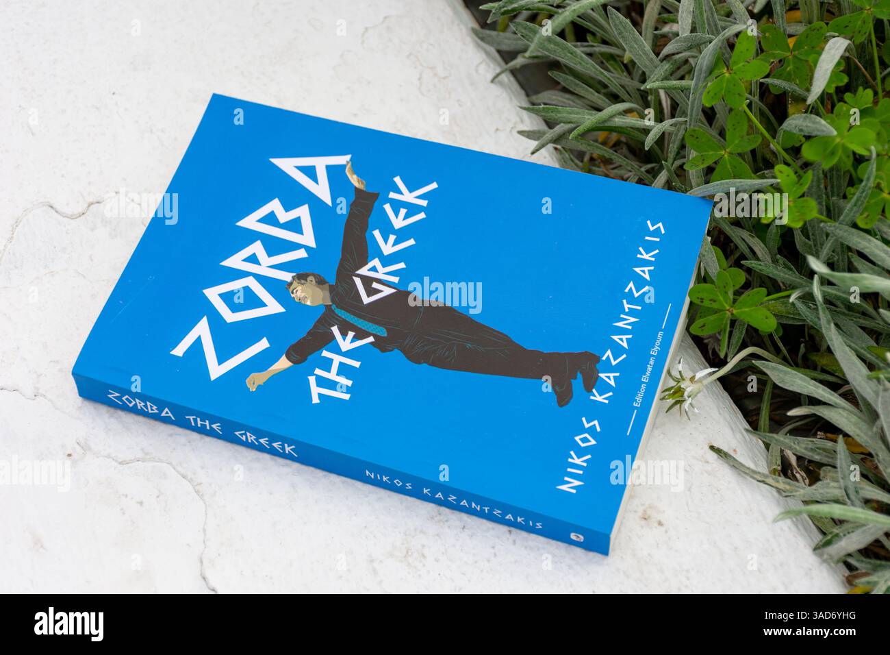 Gros plan de Zorba, roman grec de Nikos Kazantzakis dans le jardin. Banque D'Images