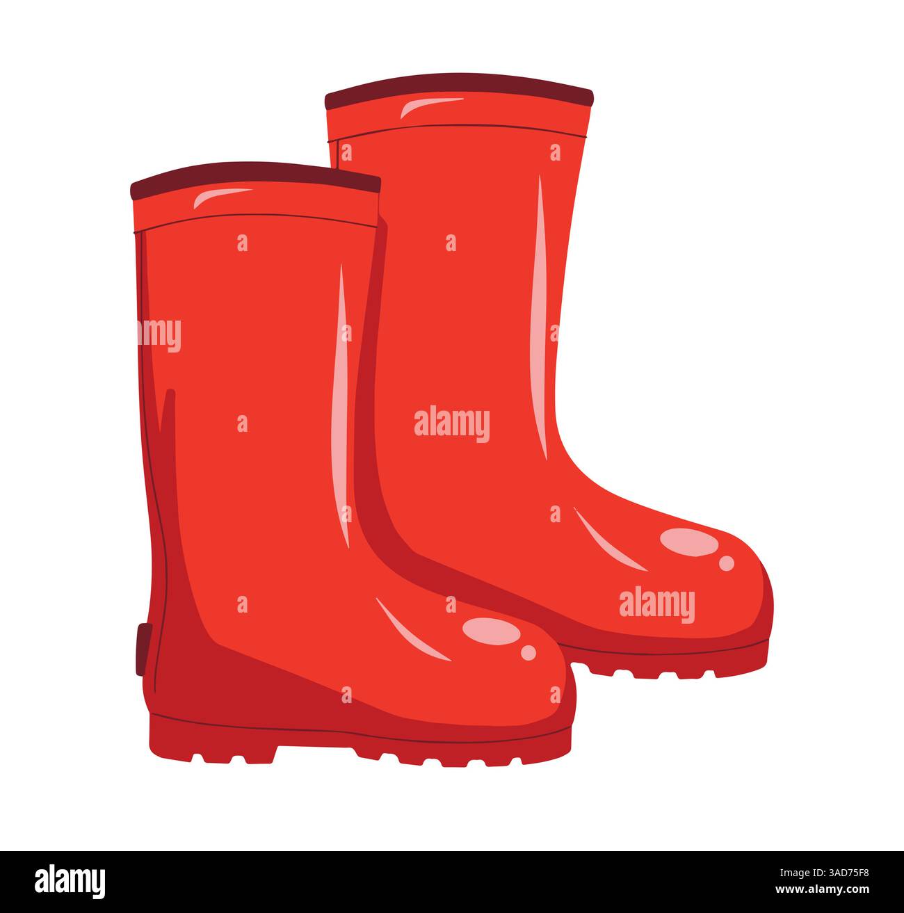 Bottes en caoutchouc rouge pour le nettoyage et le jardinage, illustration vectorielle dans le style de dessin animé. Idéal pour les thèmes de travail ménager et extérieur. Illustration de Vecteur