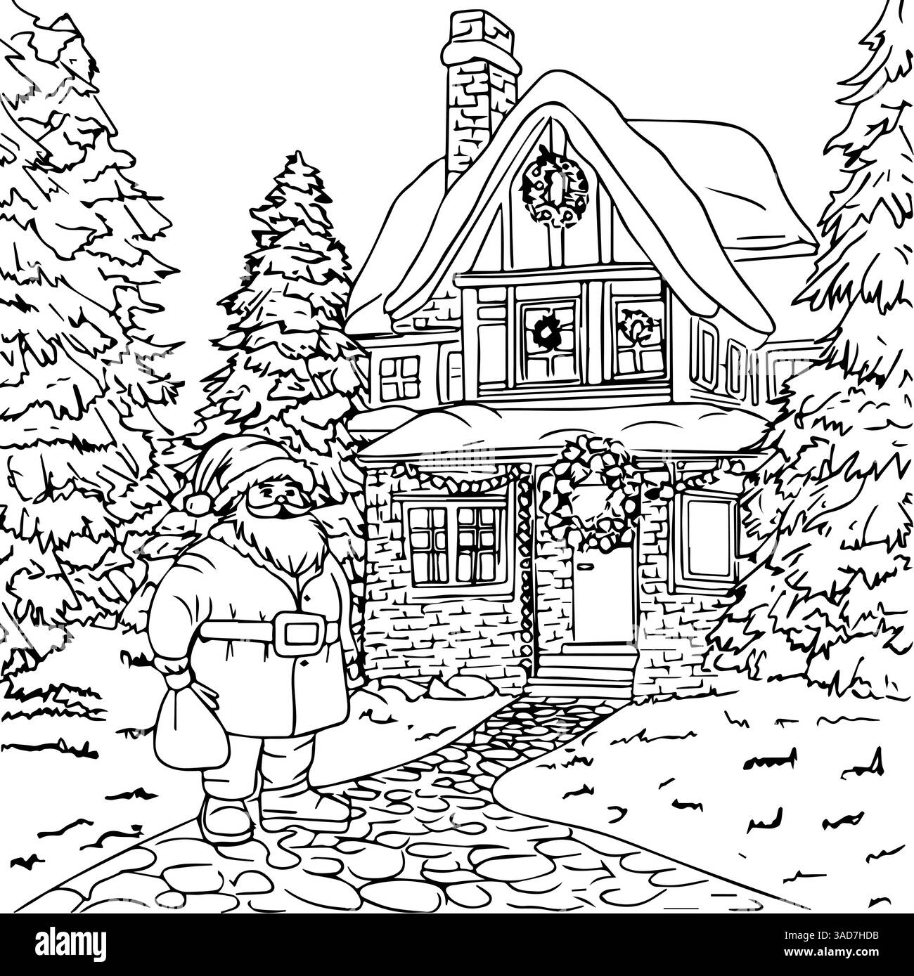 Coloriage avec paysage d'hiver, livre de coloriage Illustration de Vecteur