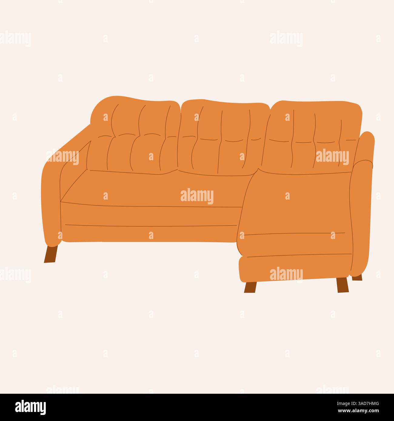 Canapé orange isolé, design plat. Illustration de Vecteur