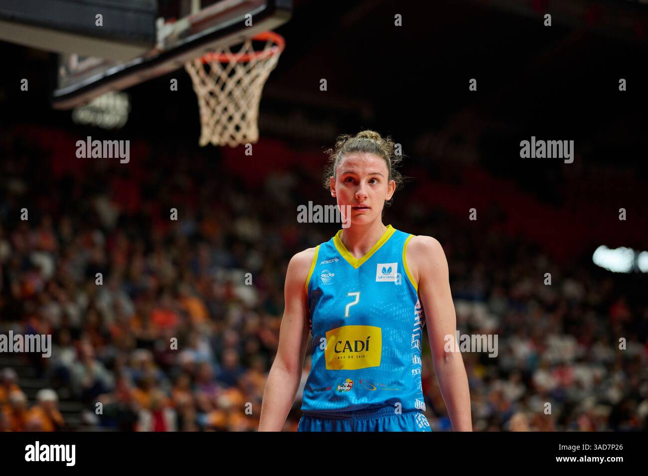 Valencia, Espagne. 04th Apr, 2025. Anna Palma de Cadi la Seu vue en action lors de la Liga Femenina Endesa saison régulière Round 28 entre Valencia basket et Cadi la Seu au Pabellon Fuente de San Luis. Score final Valence panier 93 : 50 Cadi la Seu (photo de Vicente Vidal Fernández/SOPA images/Sipa USA) crédit : Sipa USA/Alamy Live News Banque D'Images