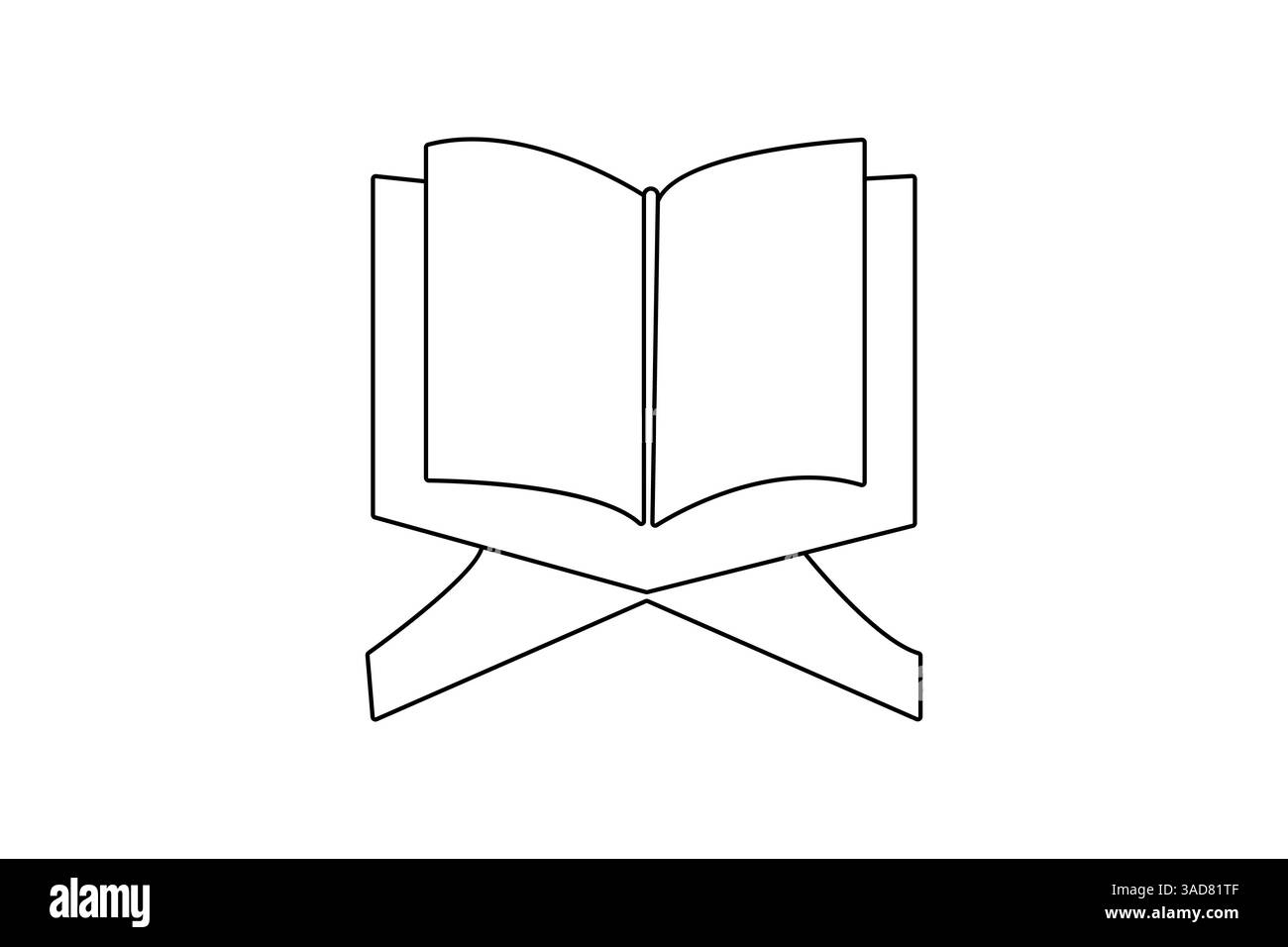 Quran dessin d'une ligne de l'icône vectorielle minimaliste avec fond noir et blanc Illustration de Vecteur
